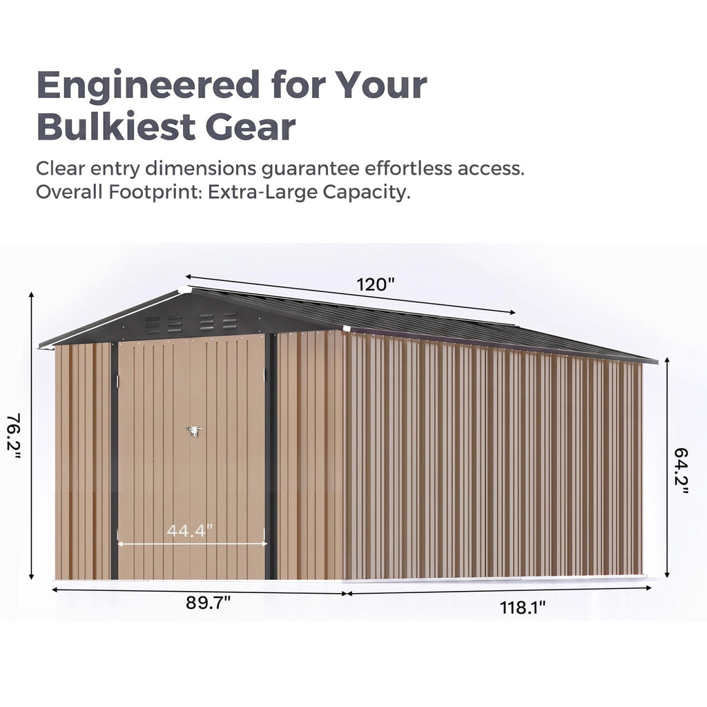8x10 FT Metal Outdoor Storage Shed with Lockable Door H49817