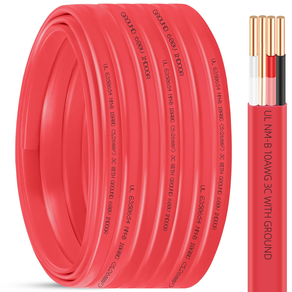 10 Gauge 3 Conductors Electrical Wire with Ground, 100ft F54134