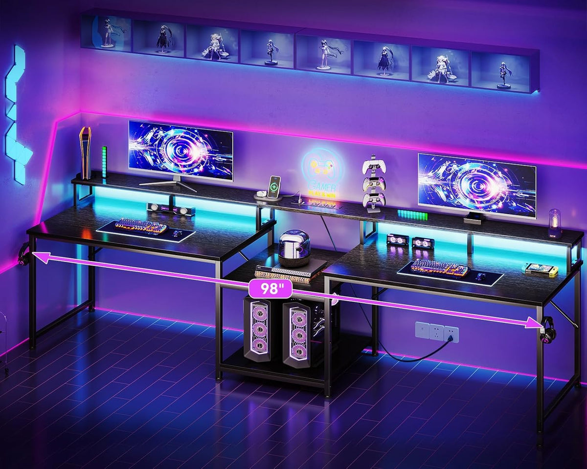 98'' 2 Person Gaming Desk with LED Lights K441757