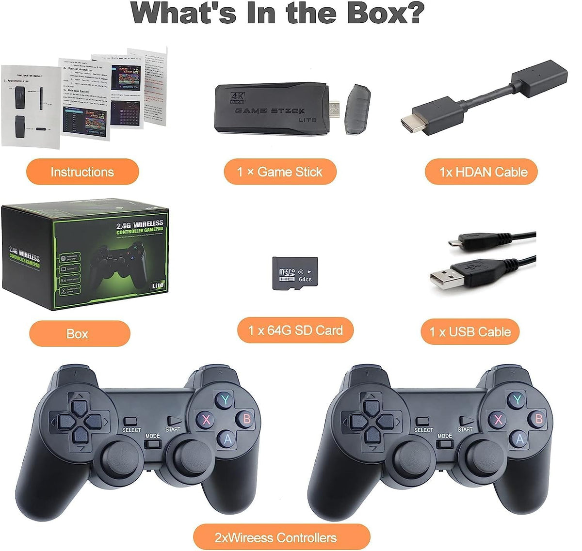 Retro Game Console 4K HDMI 15 Classic Emulators Dual 2.4G Wireless Controllers H468237