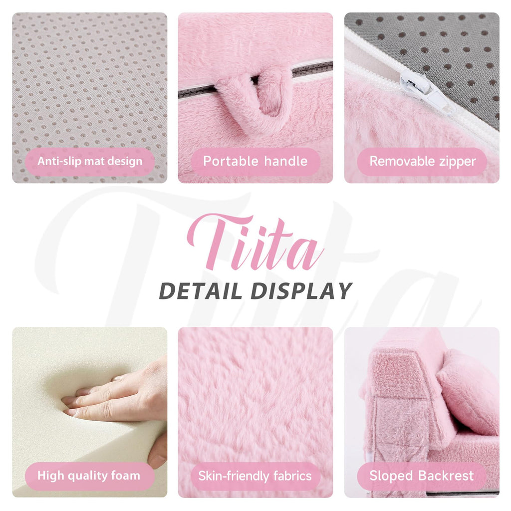 Pink Plush Convertible Folding Kids Sofa Bed with Pillow & Storage Bag J48309
