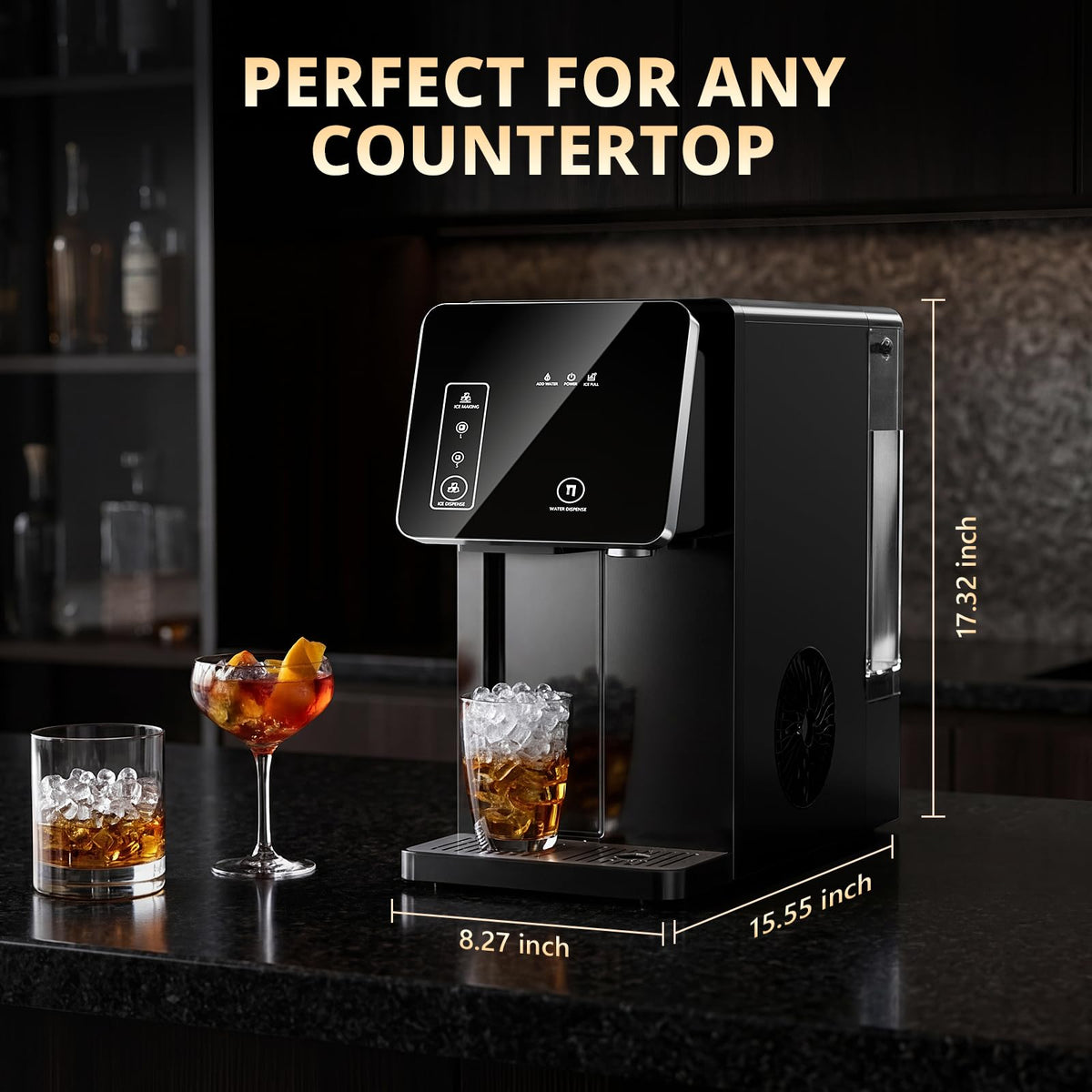 2-in-1 Countertop Ice Maker Machine with Water Dispenser, Black T252