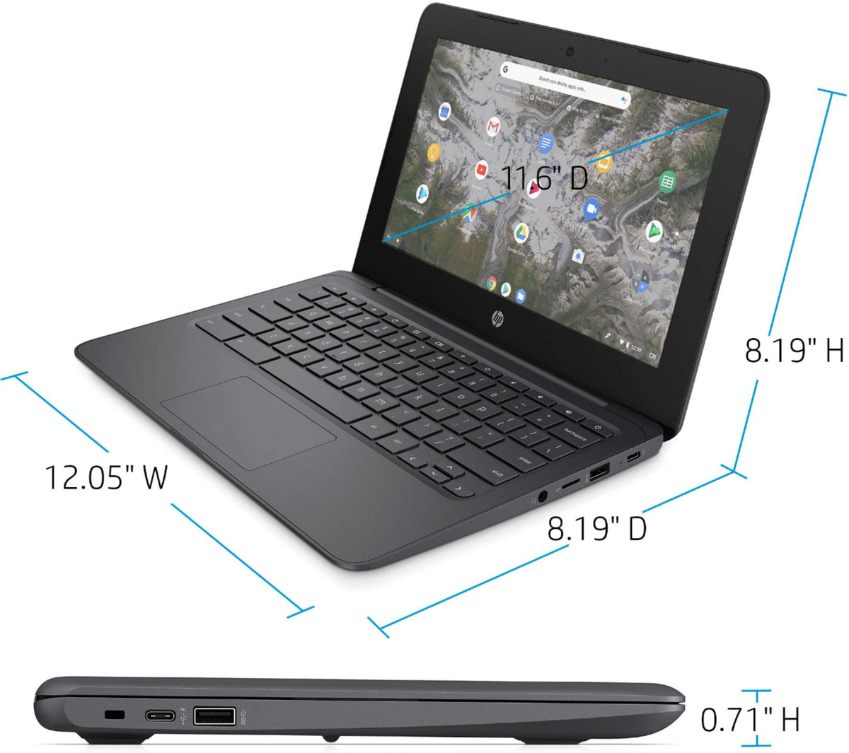 11.6" HD Chromebook, Intel Celeron N3350, 4GB LPDDR2, 32GB eMMC, Chrome OS, Ash Gray Y9793