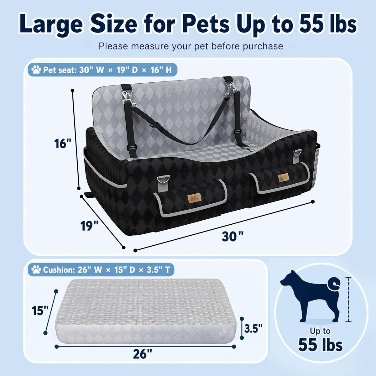 Medium & Large Dog Car Seat with Memory Foam Cushion U140591