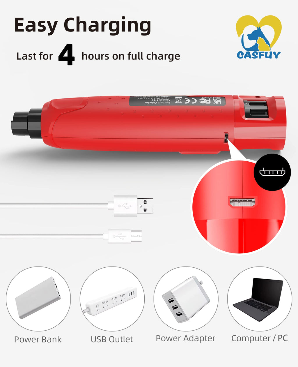 Quiet 6-Speed Rechargeable Electric Dog Nail Grinder with 2 LED Lights N63043