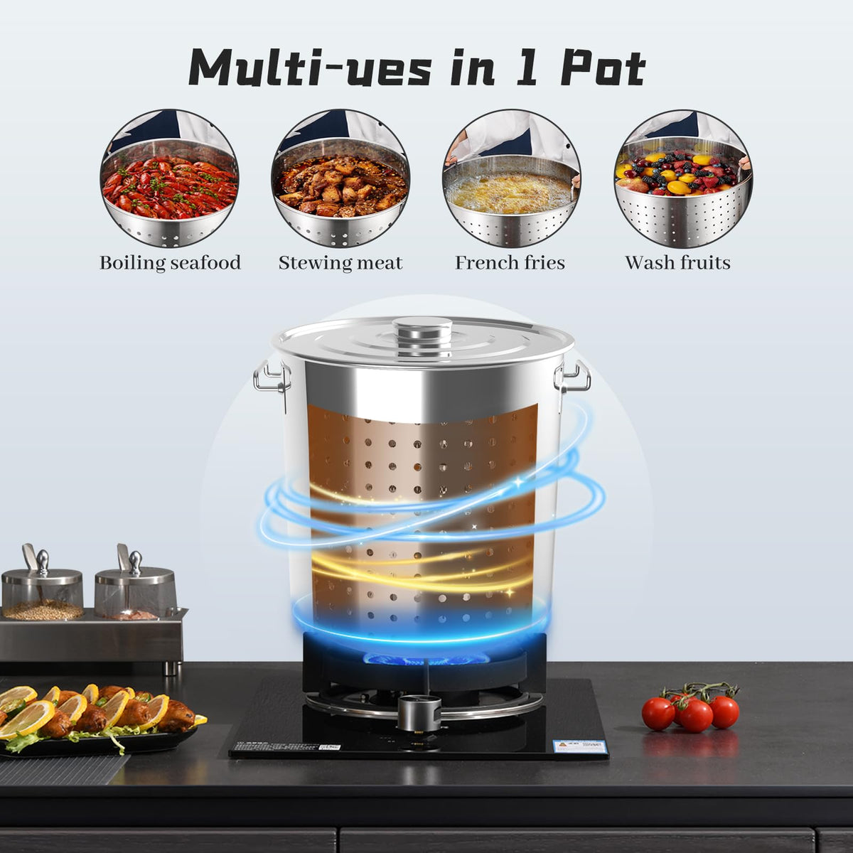 40-Quart Stainless Steel Seafood Boil Pot with Strainer B392