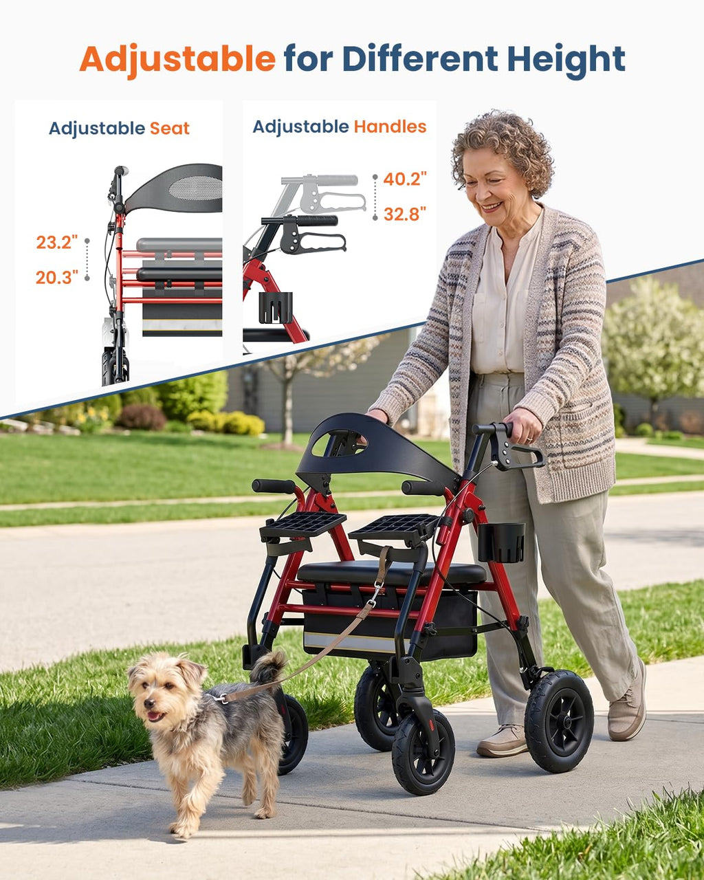 Lightweight Aluminum Folding Rollator & Transport Wheelchair with Seat K3444