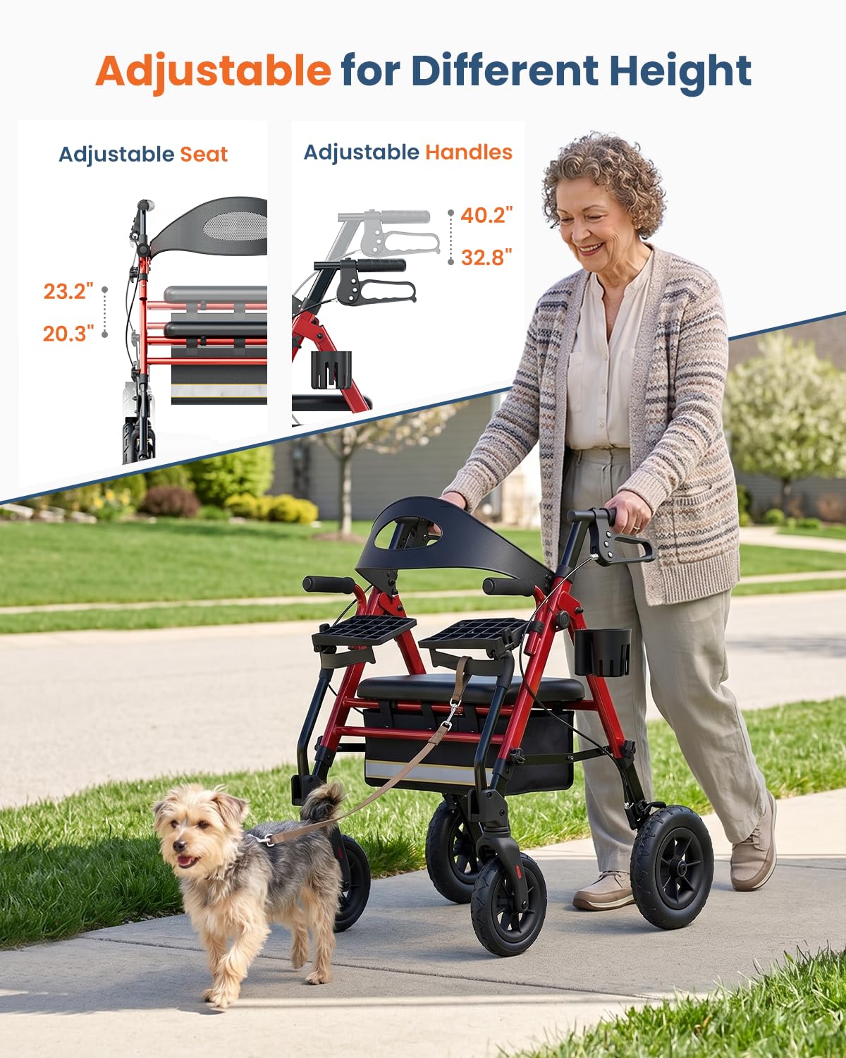 Lightweight Aluminum Folding Rollator & Transport Wheelchair with Seat K3444
