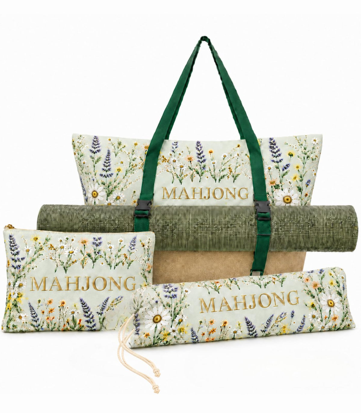 3-Piece Mahjong Bag Set with Mat Holder Straps A476