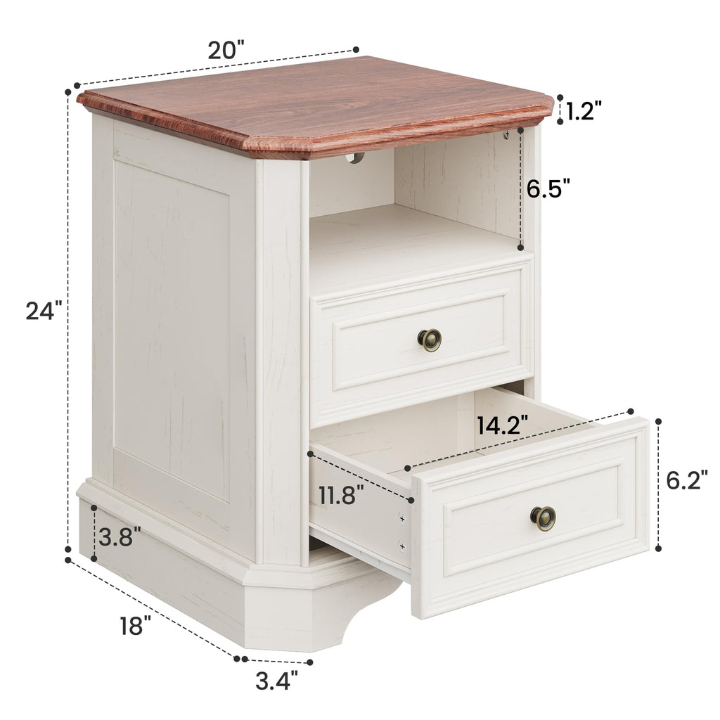 White Set of 2 Nightstand with Charging Station, 2 Drawers and Open Shelf E66839