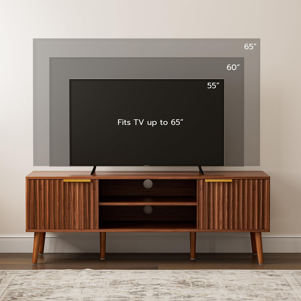 Walnut TV Stand with Fluted Doors F54784