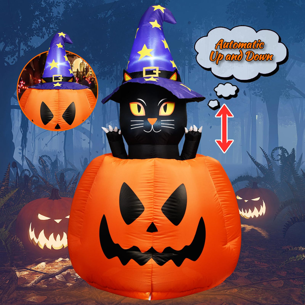 Halloween Inflatable Animated Witch Cat in Pumpkin L711656