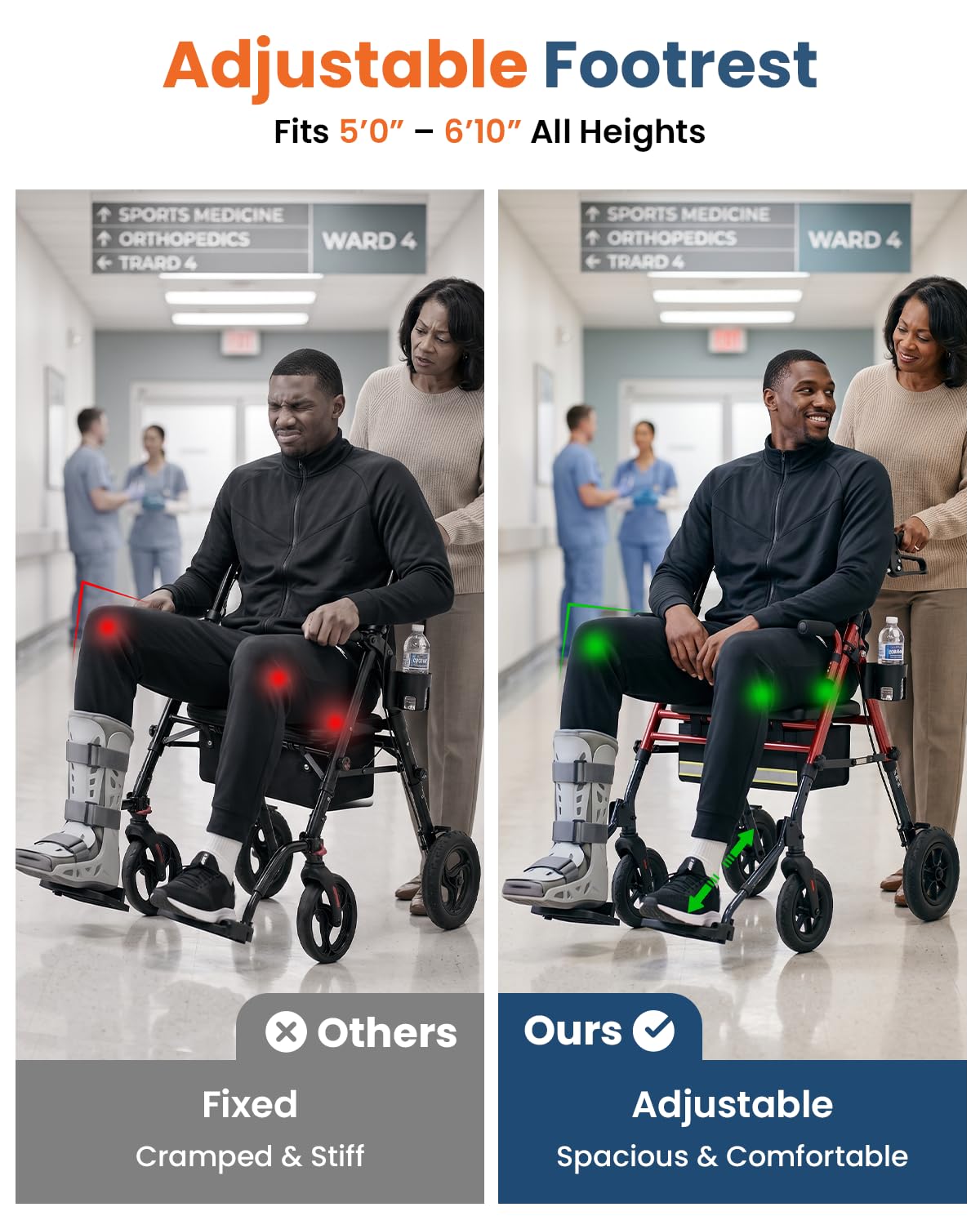 Lightweight Aluminum Folding Rollator & Transport Wheelchair with Seat K3444