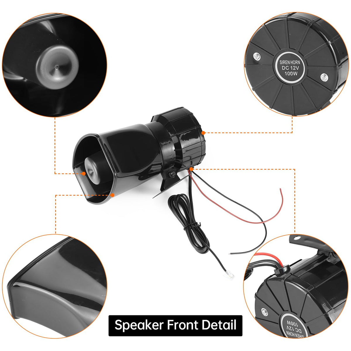 12V 100W 7-Sound Alarm Horn Siren Speaker E9517