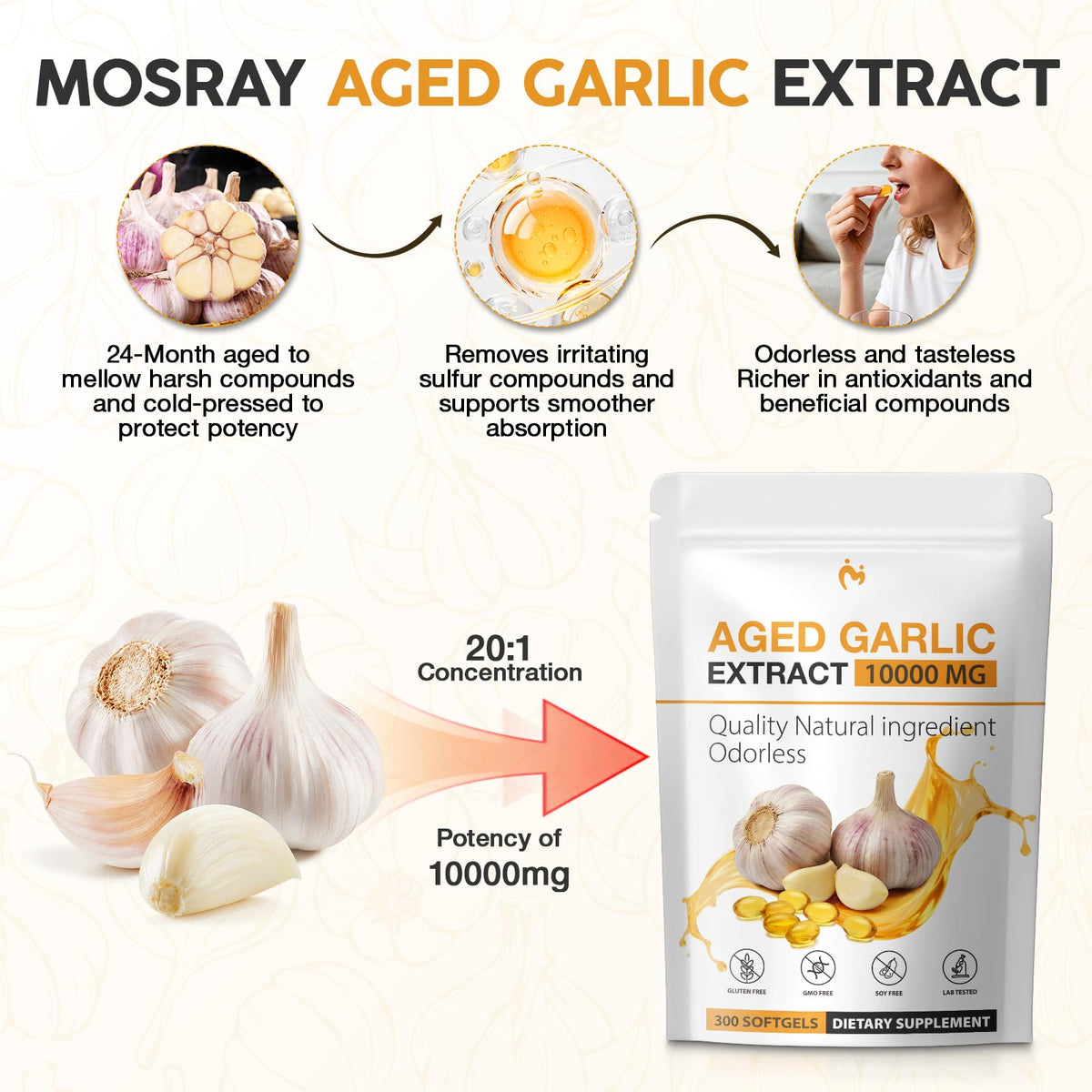 Odorless Garlic Supplements 300 Softgels D136486