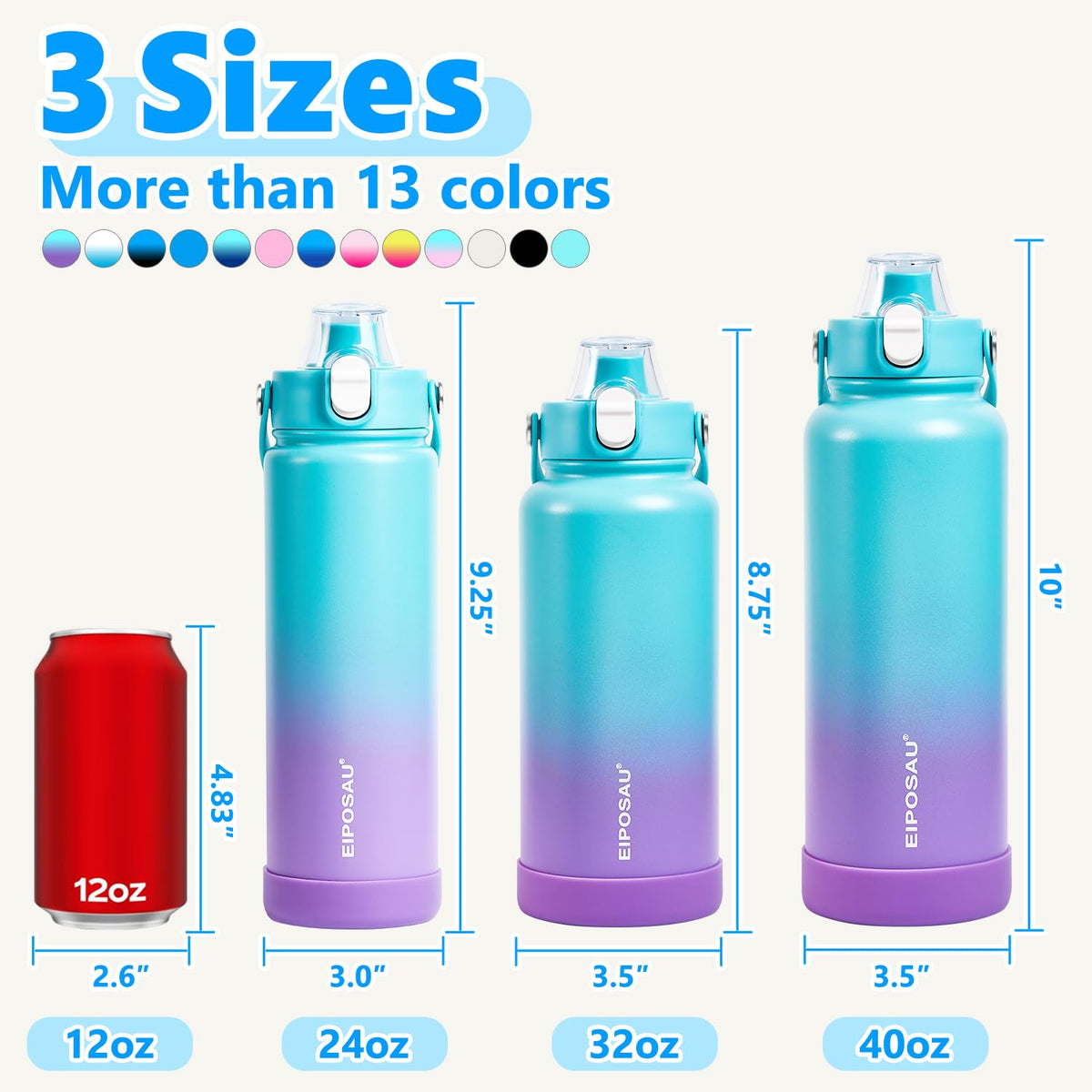 Insulated Water Bottle with Lid & Boot & Stickers, 24 oz A303482