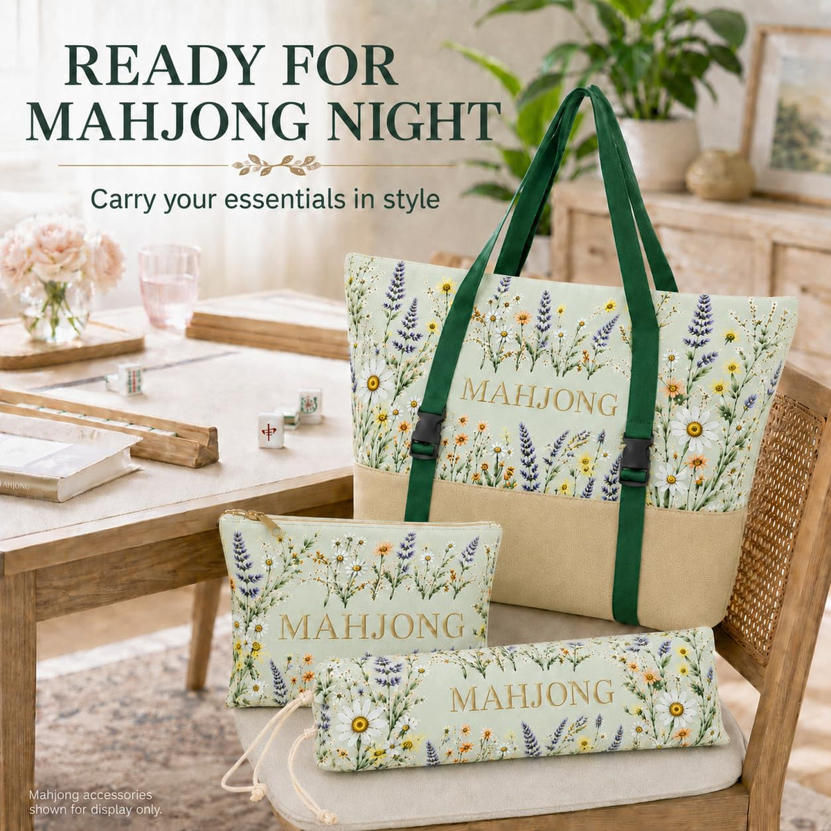 3-Piece Mahjong Bag Set with Mat Holder Straps A476