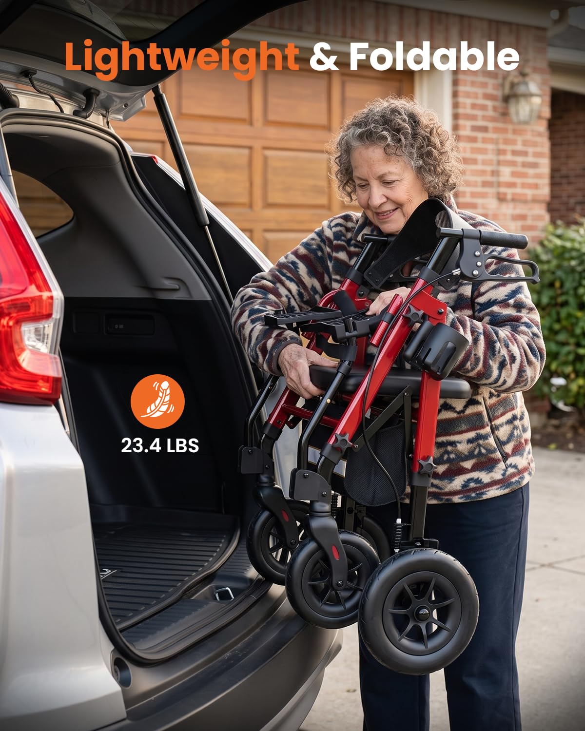 Lightweight Aluminum Folding Rollator & Transport Wheelchair with Seat K3444