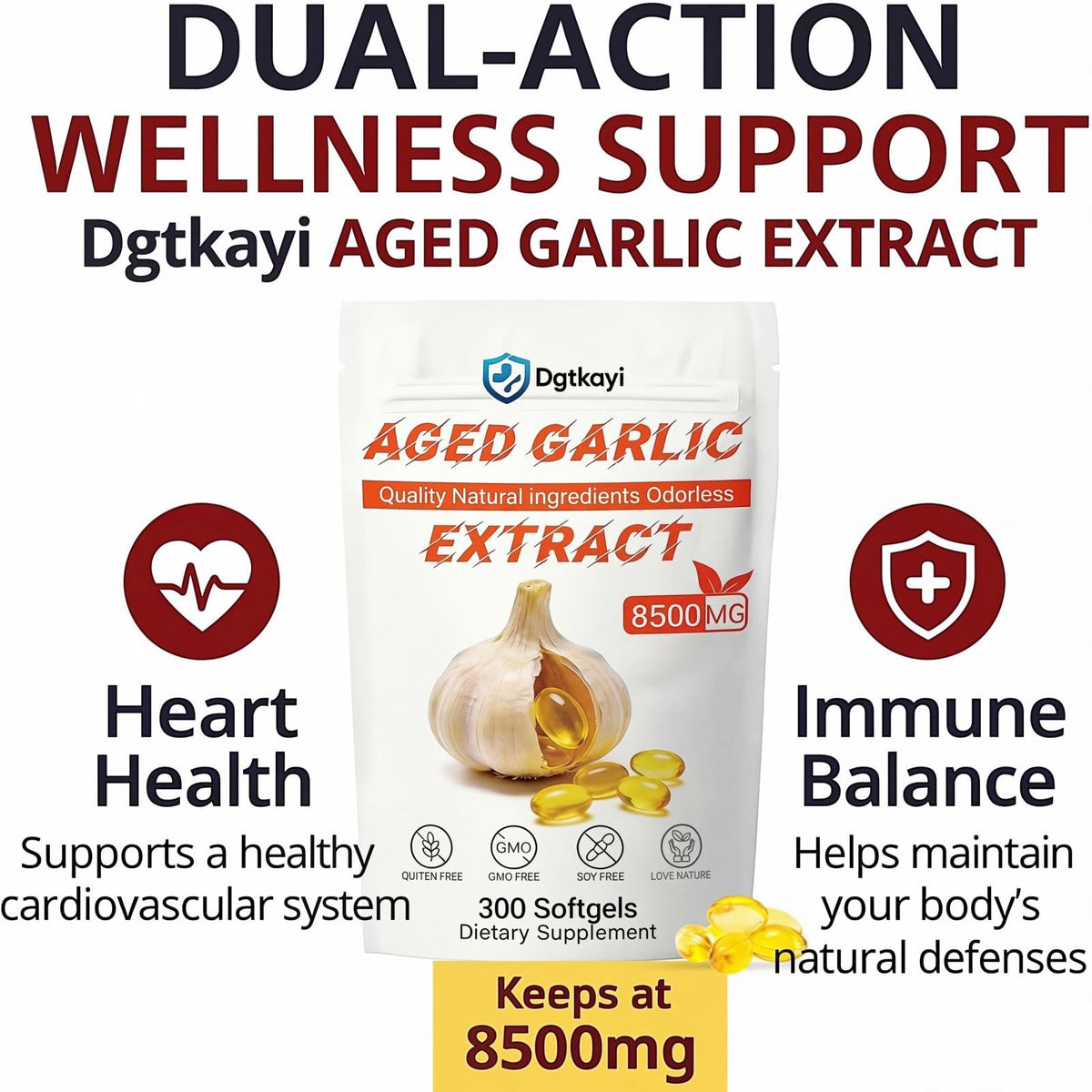 Odorless 8500mg Aged Garlic Extract 300 Softgels X57091