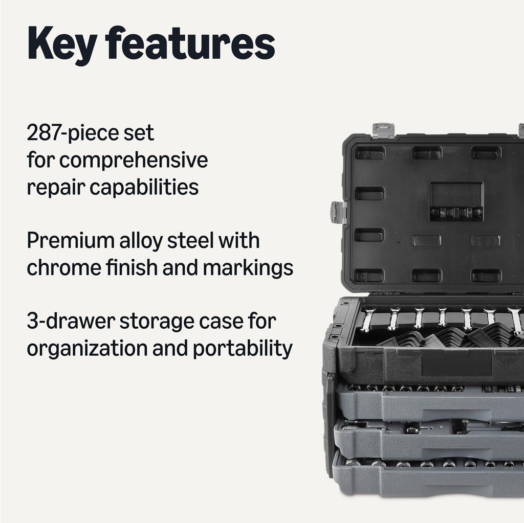 287-Piece Mechanic Socket Set with 3-Drawer Case P83519