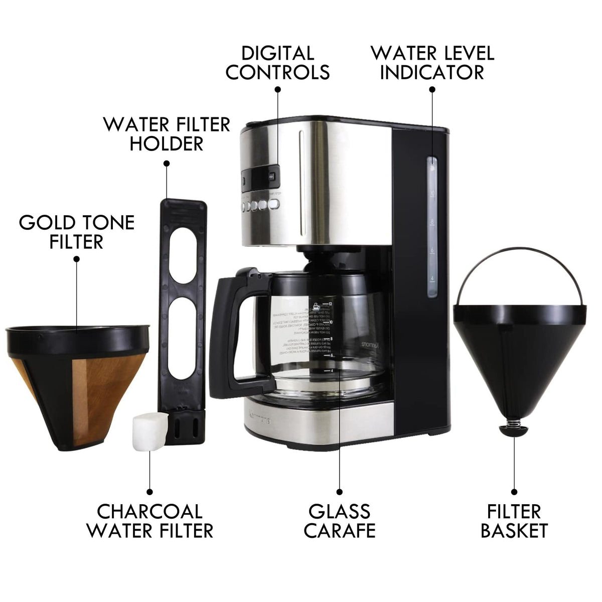 Programmable Drip Coffee Maker with Glass Pot, 12 Cup Black J1284