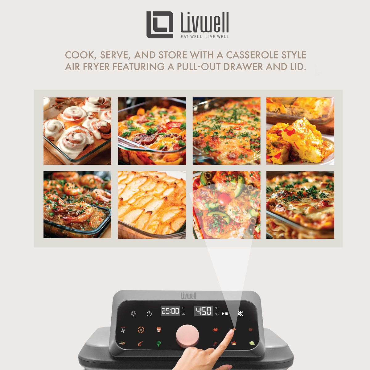 6-Quart Glass Air Fryer with Touch Screen & Drawer H30546