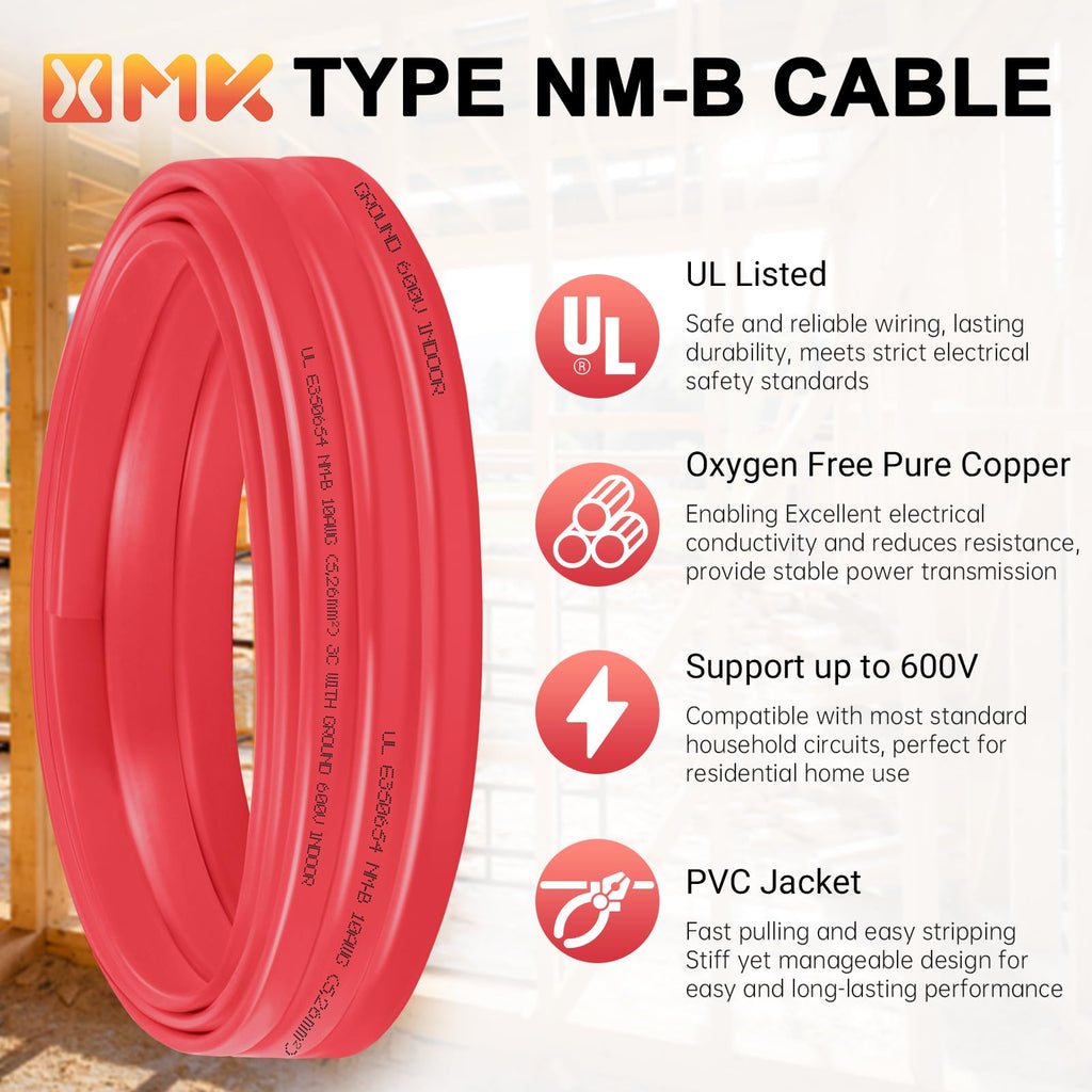 10 Gauge 3 Conductors Electrical Wire with Ground, 100ft F54134