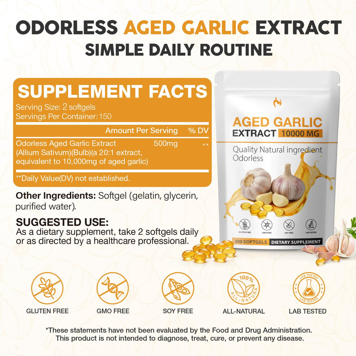 Odorless Garlic Supplements 300 Softgels D136486