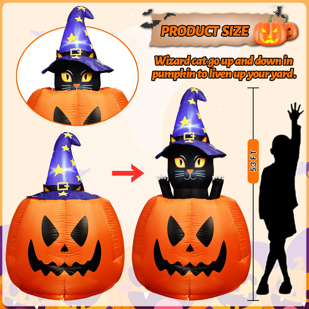 Halloween Inflatable Animated Witch Cat in Pumpkin L711656