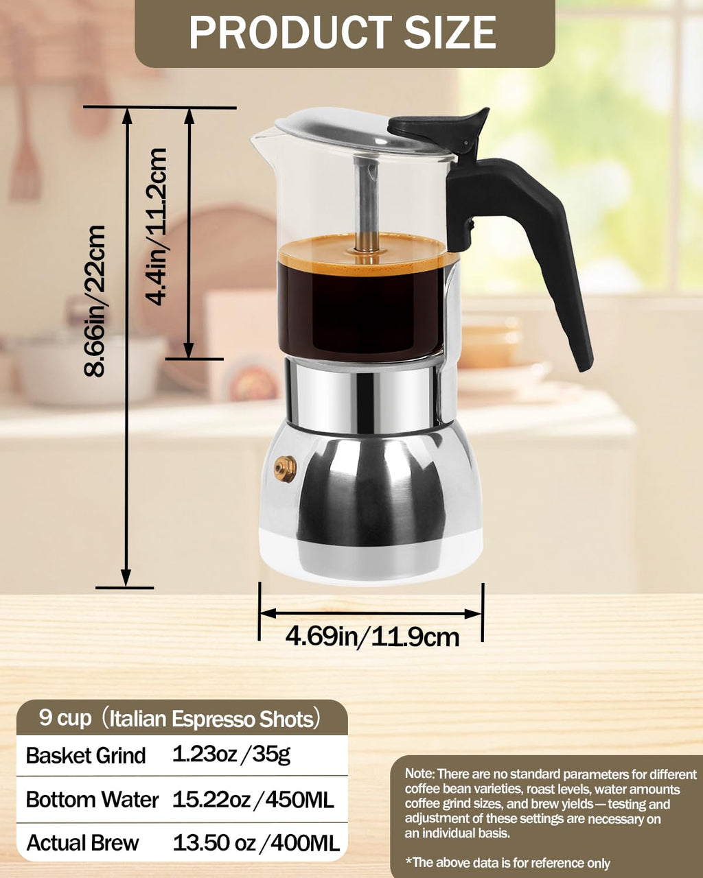 9 Cup 15 oz Stovetop Espresso Moka Pot H1342