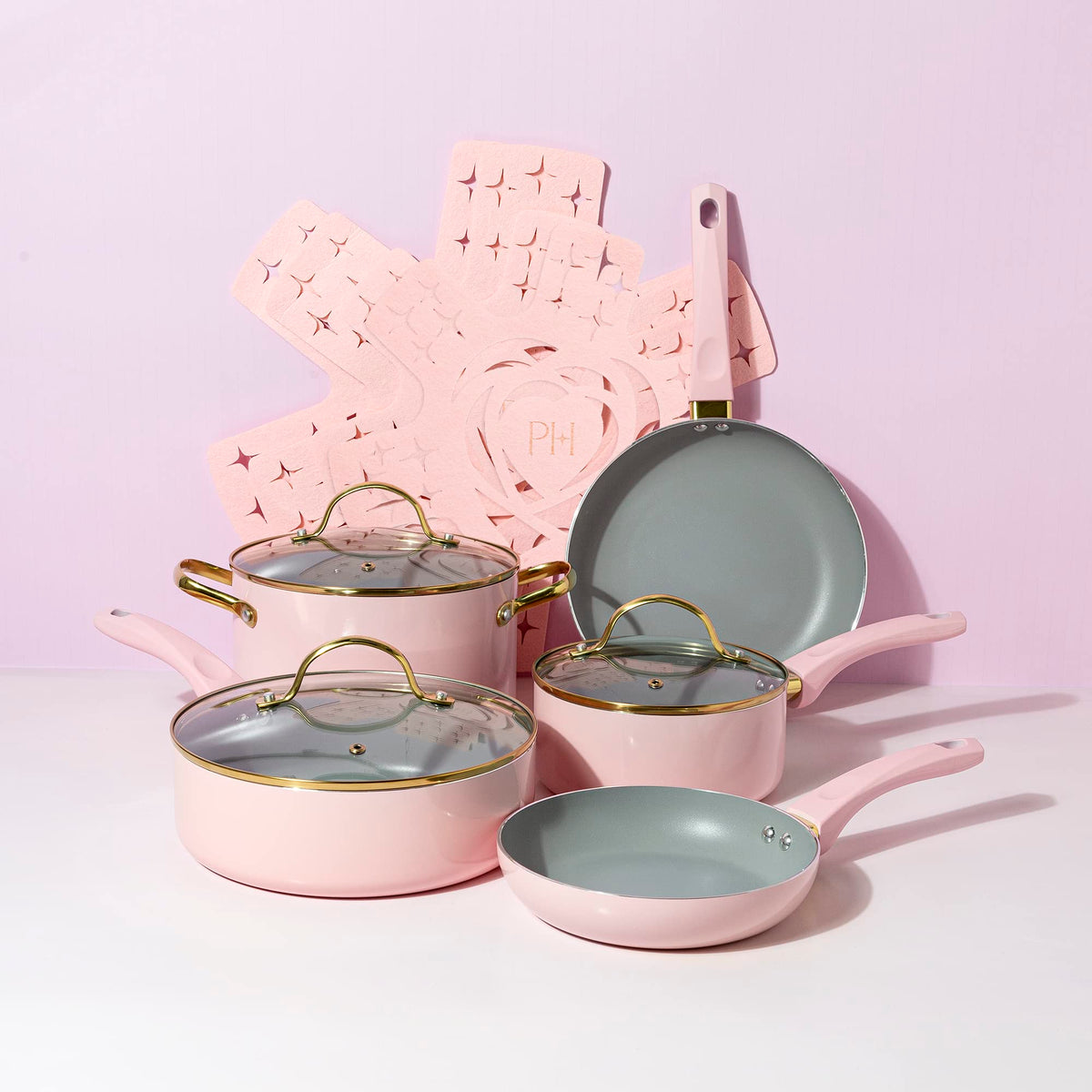 12 Piece Pink Nonstick Cookware Set H655012
