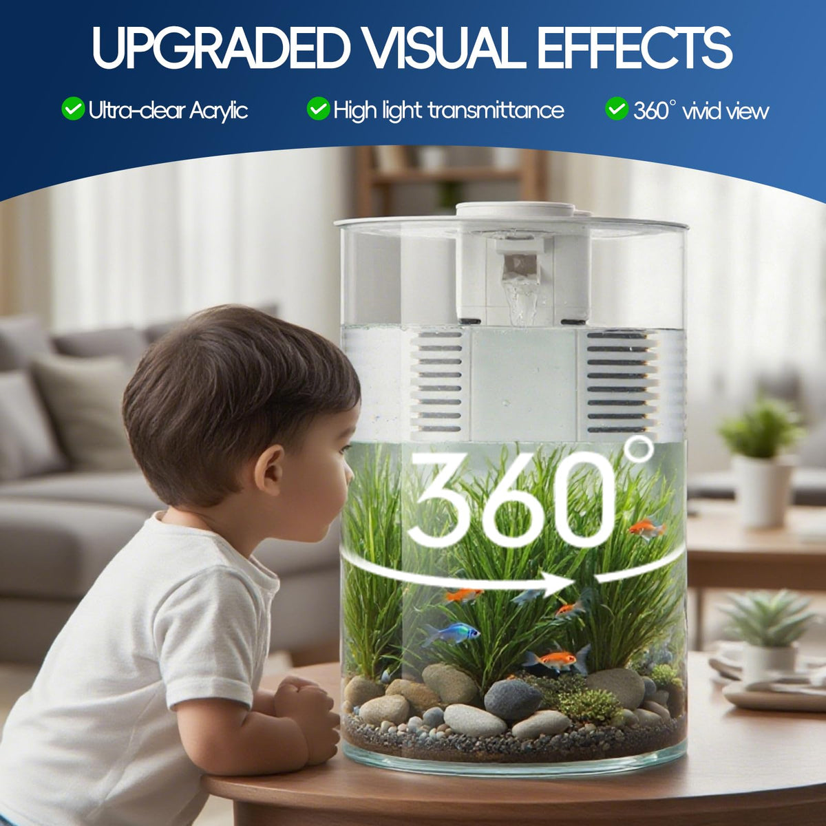3 Gallon Self Cleaning Fish Tank Aquarium Starter Kit with Filter and Light C489