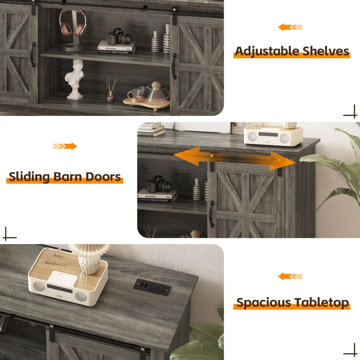 Farmhouse TV Stand Cabinet for 75" Television with Adjustable Shelf & Sliding Barn Doors F7864