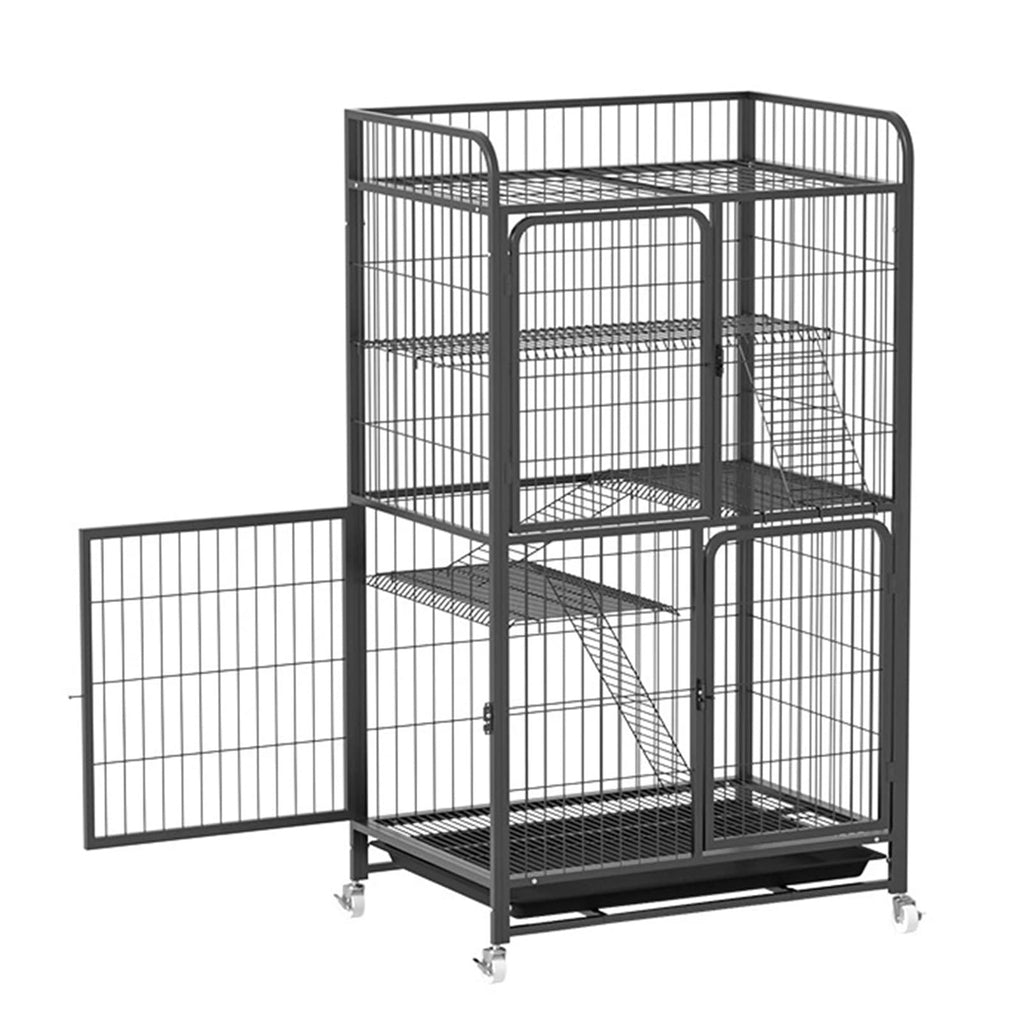 4 Tiers Metal Wire Cat Cage with Wheels V457563