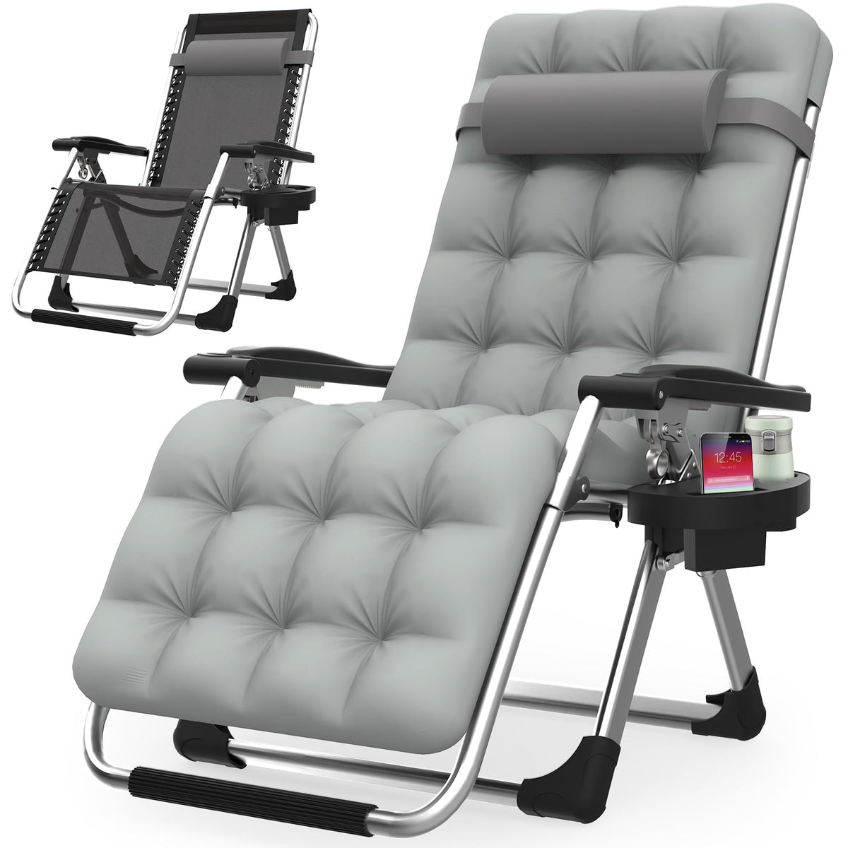 Zero Gravity Reclining Camping Lounge Chair with Cup Holder G1251