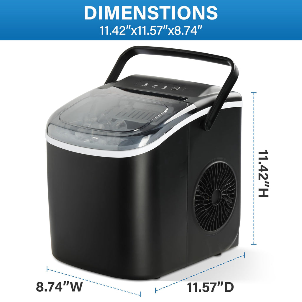 Countertop Ice Maker with Self-Cleaning, Ice Spoon and Basket, Black S1025