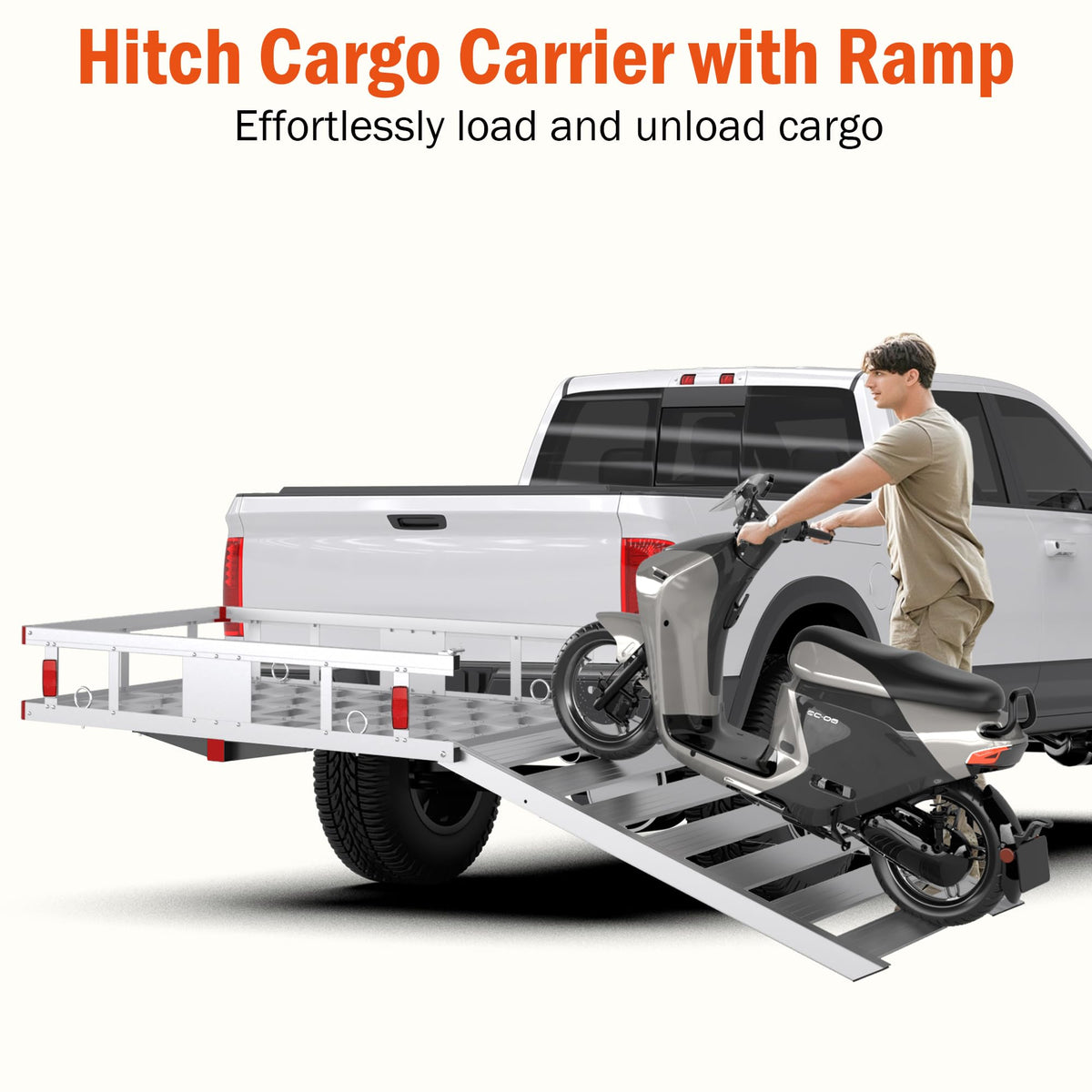 Aluminum Hitch Cargo Carrier with Ramp, 50" x 29.5" x 8.7", 500lbs Capacity R993