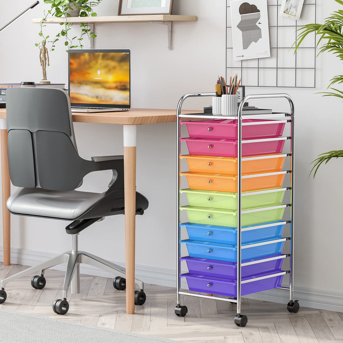 10 Drawer Multicolor Rolling Storage Cart F1112