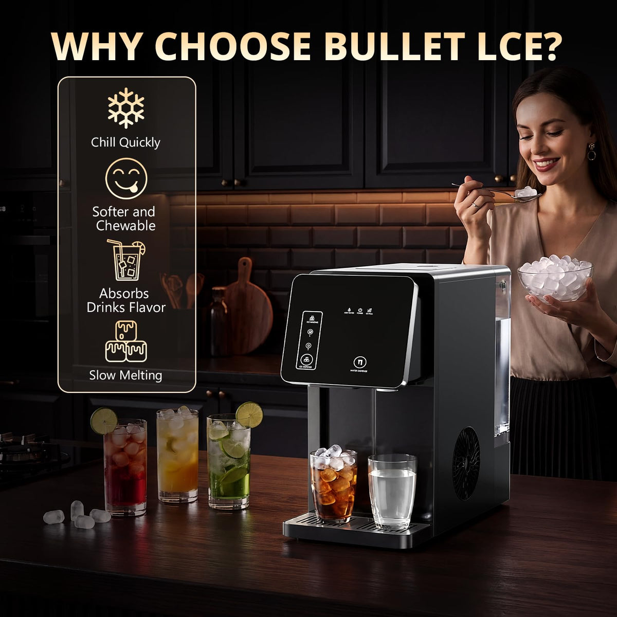 2-in-1 Countertop Ice Maker Machine with Water Dispenser, Black T252