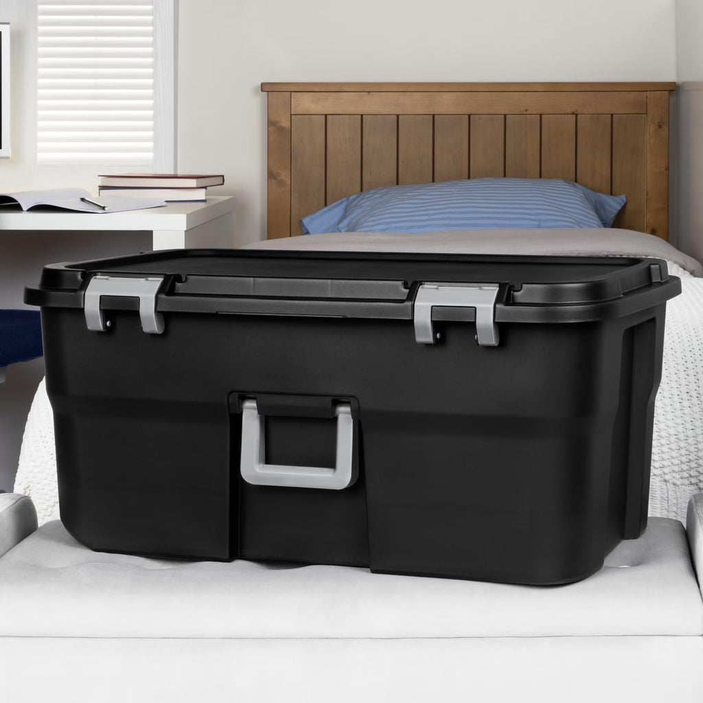 22 Gallon Black Wheeled Plastic Storage Trunk with Lids H9620