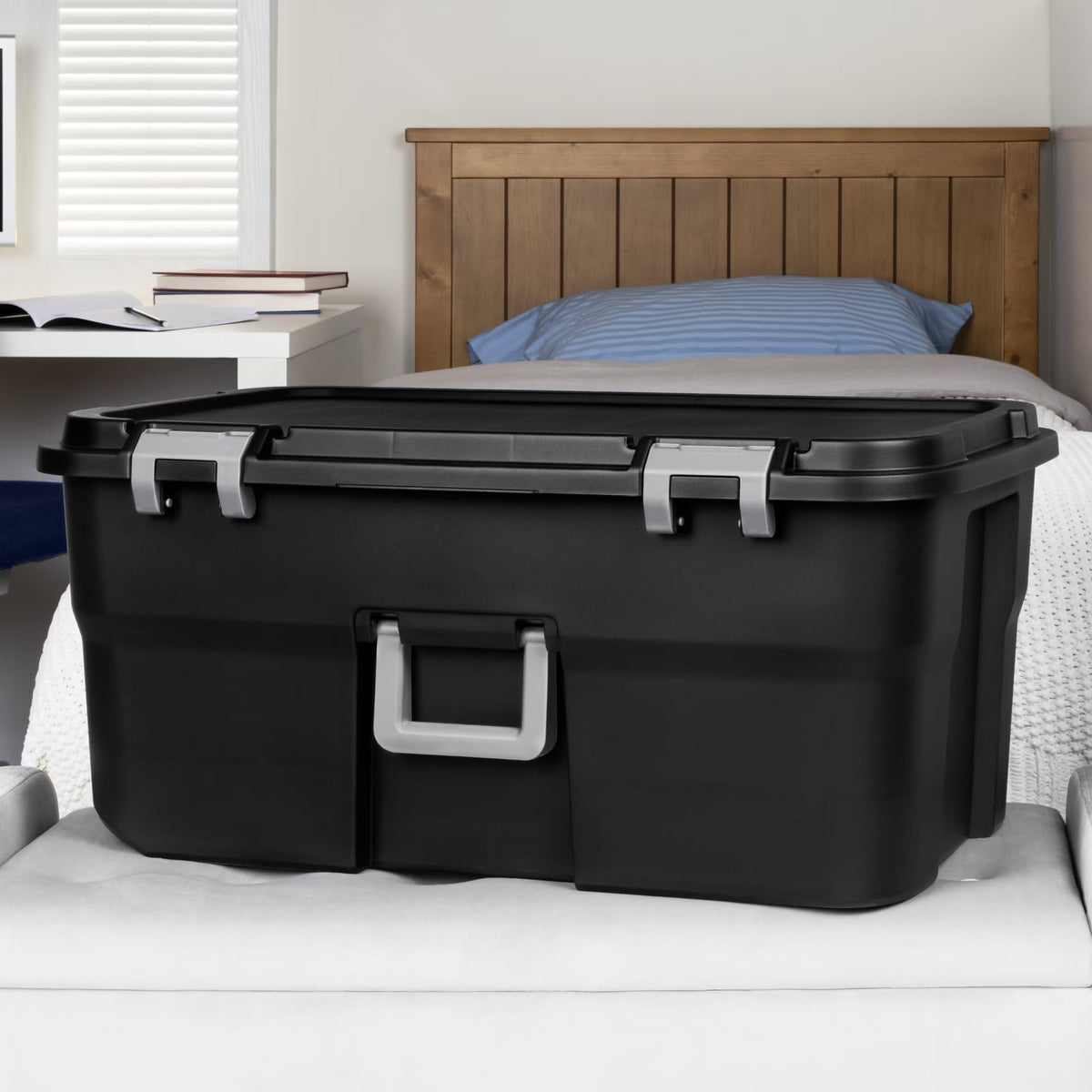 22 Gallon Black Wheeled Plastic Storage Trunk with Lids H9620