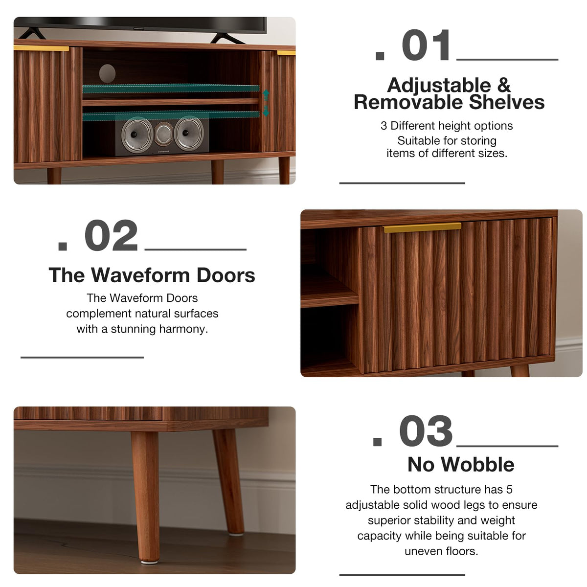 Walnut TV Stand with Fluted Doors F54784
