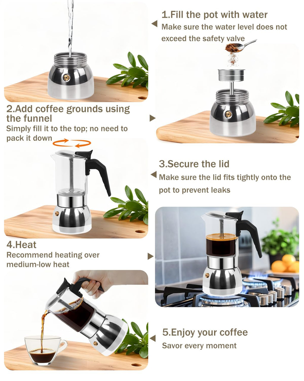 9 Cup 15 oz Stovetop Espresso Moka Pot H1342