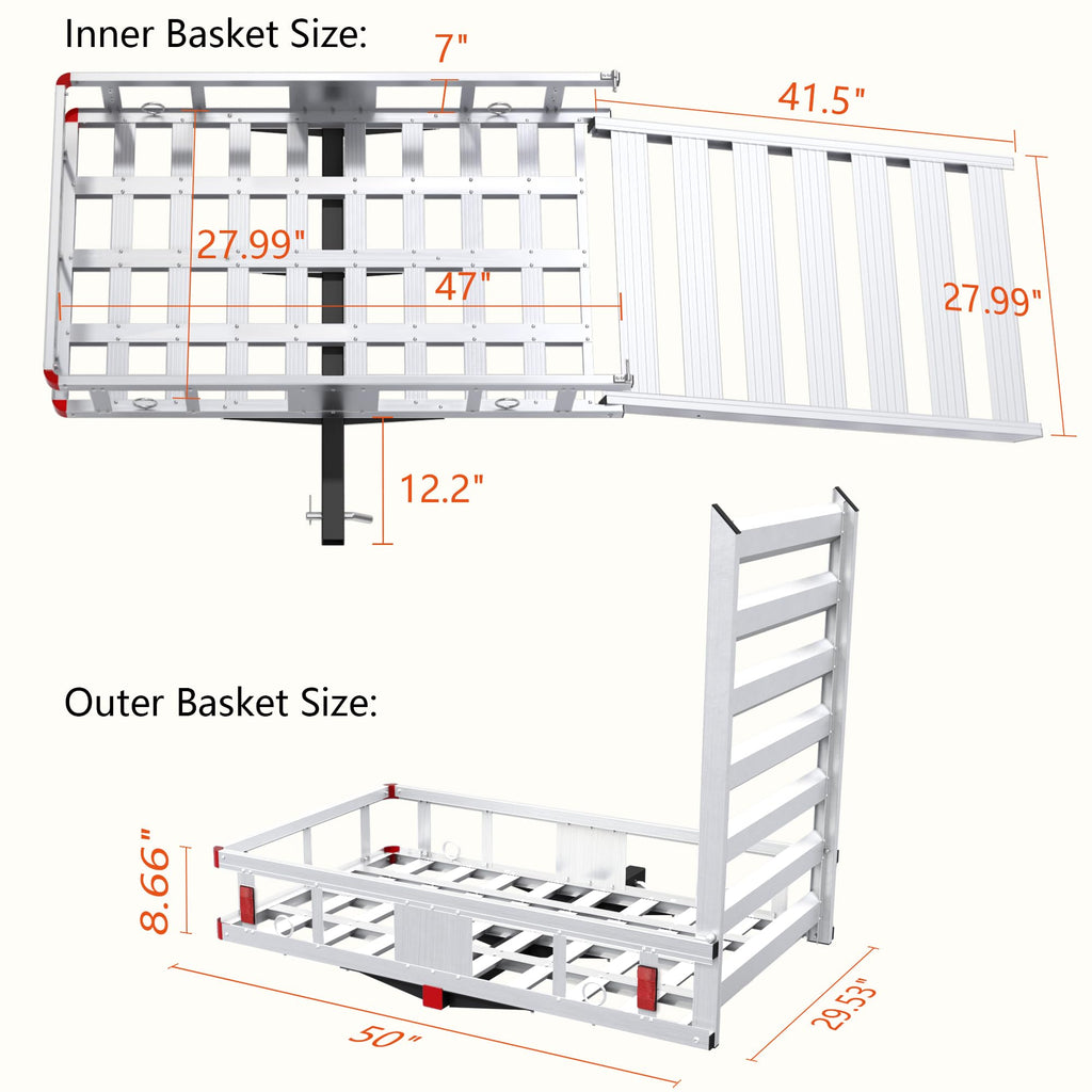 Aluminum Hitch Cargo Carrier with Ramp, 50" x 29.5" x 8.7", 500lbs Capacity R993