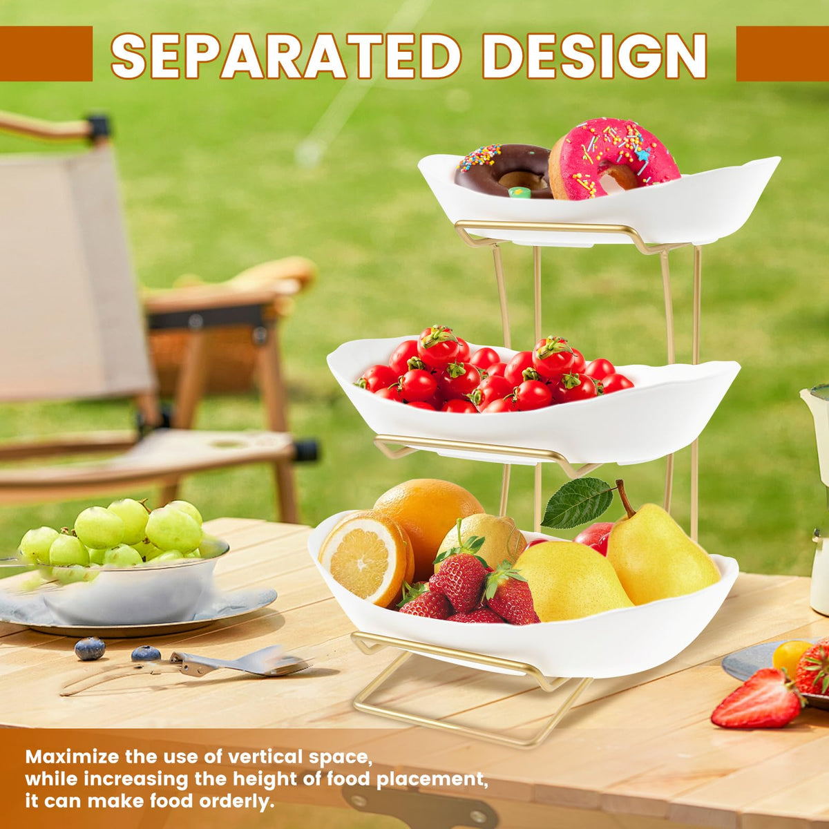 3 Tier Fruit Basket with Gold Metal Stand A4247