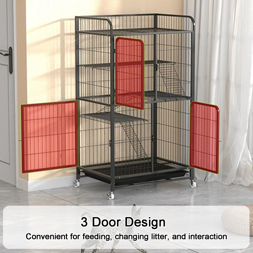 4 Tiers Metal Wire Cat Cage with Wheels V457563