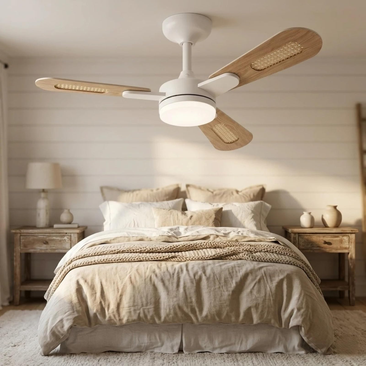 42 inch White Flush Mount Ceiling Fan with Lights and Remote O3832