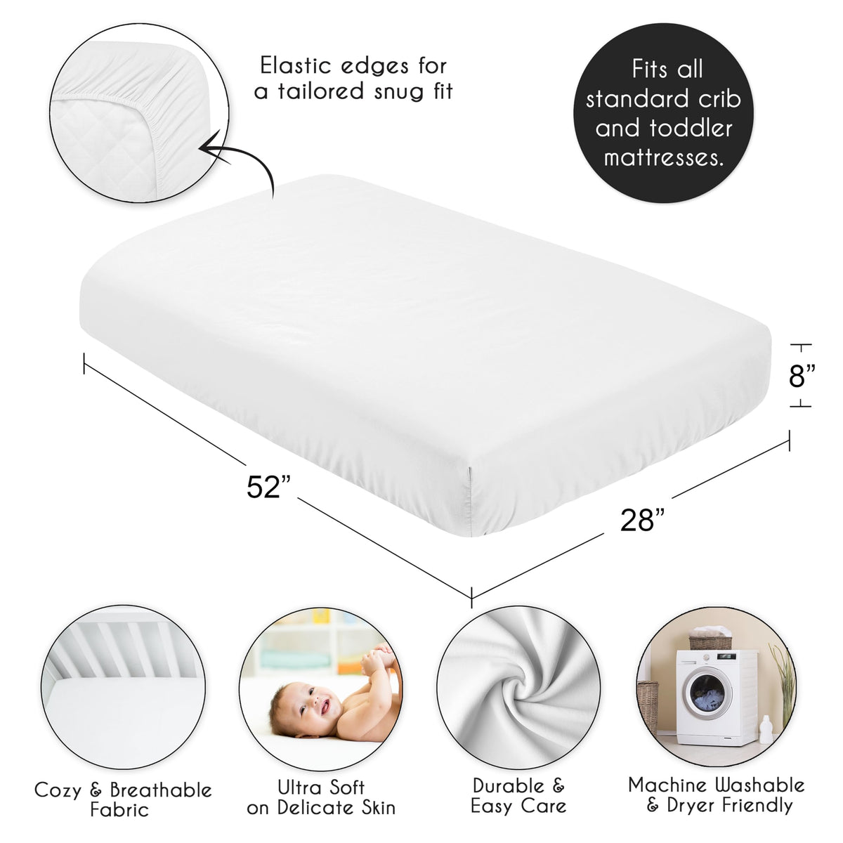 3-Piece Baby Crib Sheets Set Fitted Standard Size K4987