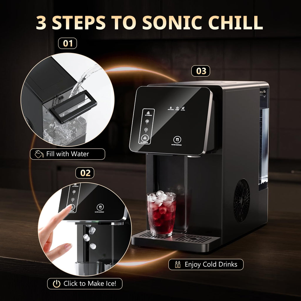 2-in-1 Countertop Ice Maker Machine with Water Dispenser, Black T252