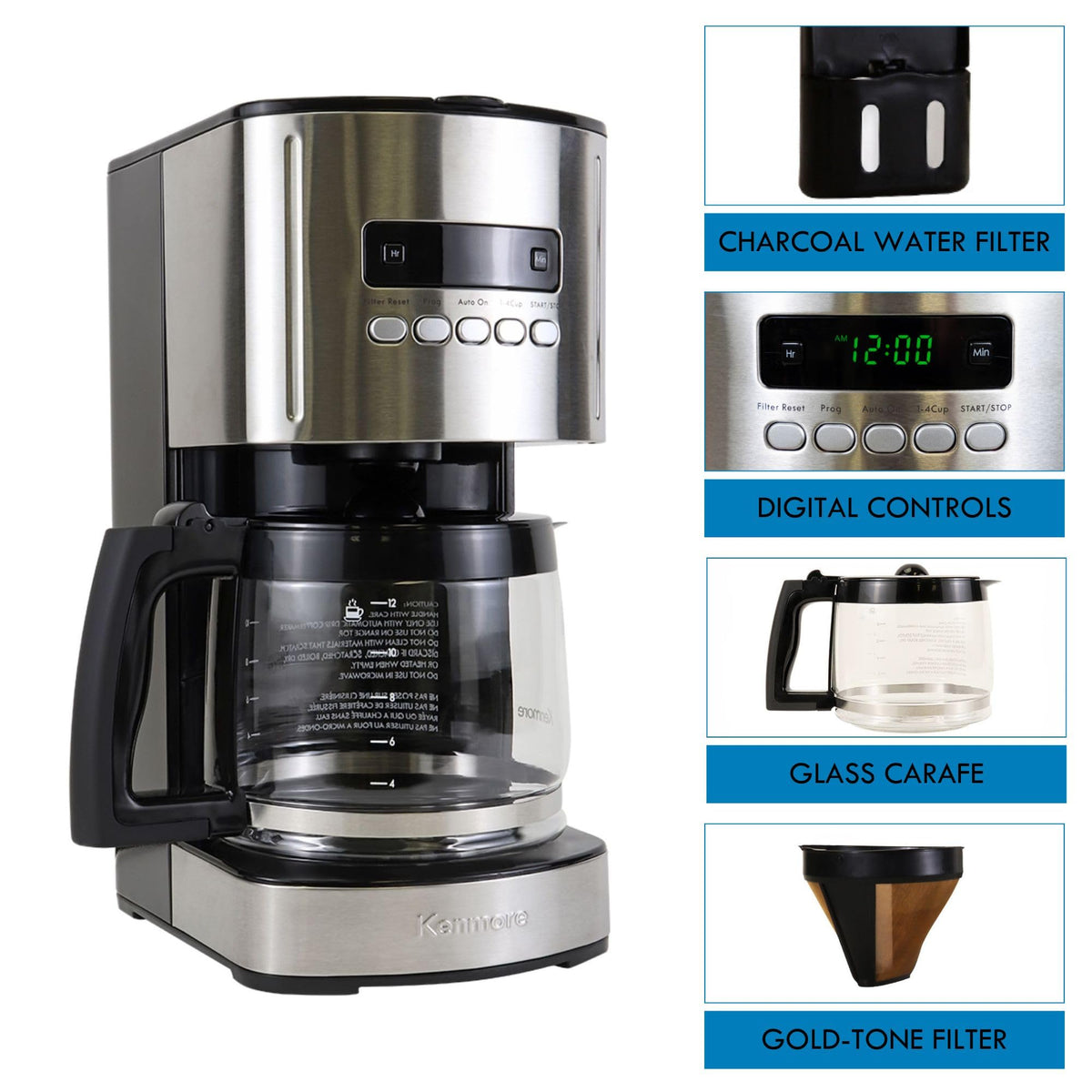 Programmable Drip Coffee Maker with Glass Pot, 12 Cup Black J1284